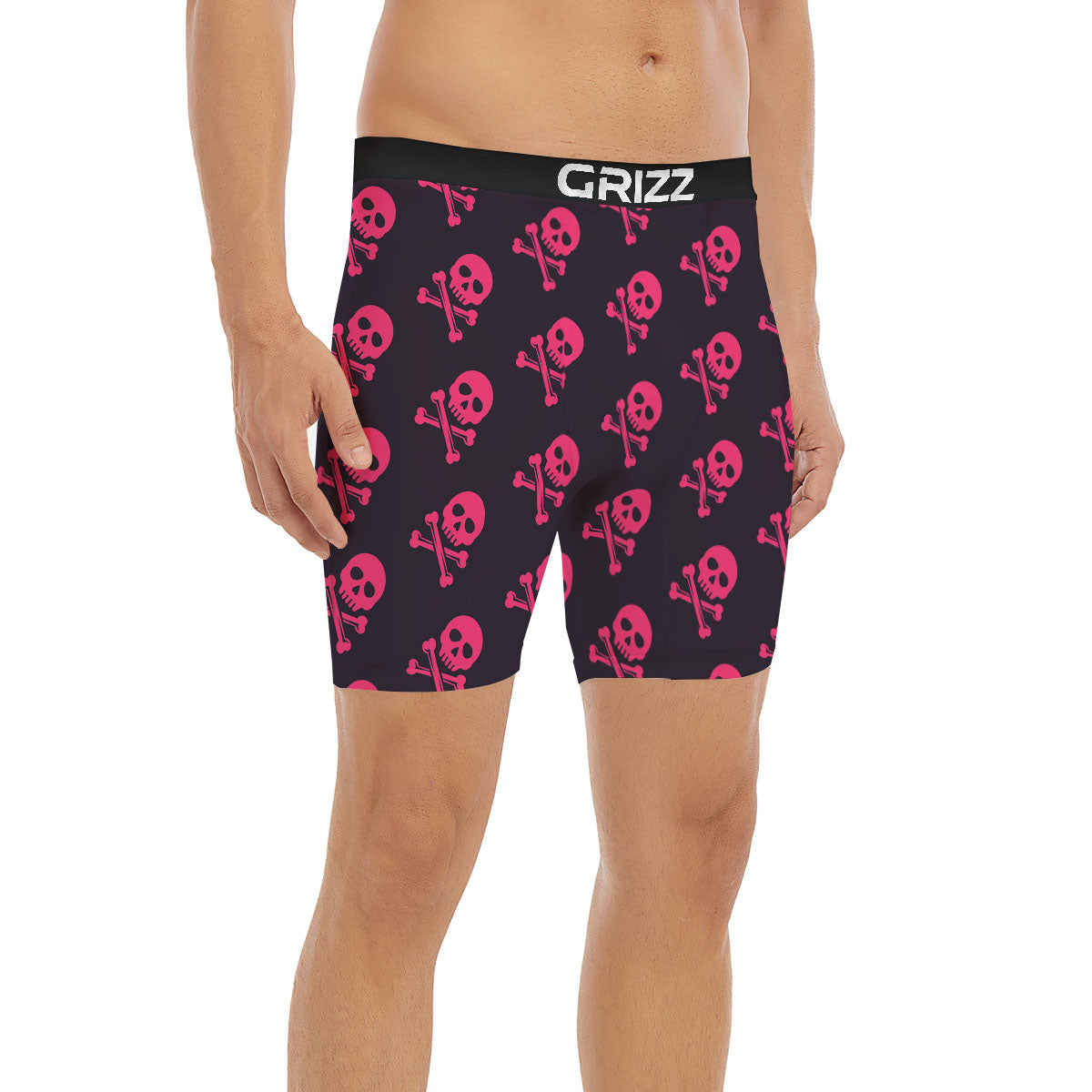 Emo Skull Pink Print Pattern Boxer Briefs-grizzshop