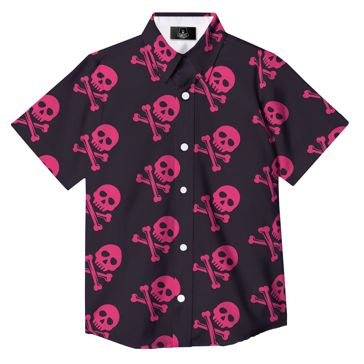 Emo Skull Pink Print Pattern Button Up Shirt-grizzshop