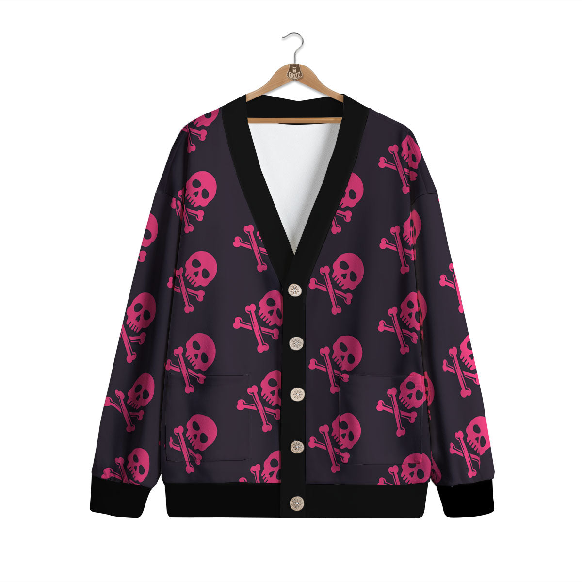 Emo Skull Pink Print Pattern Cardigan-grizzshop