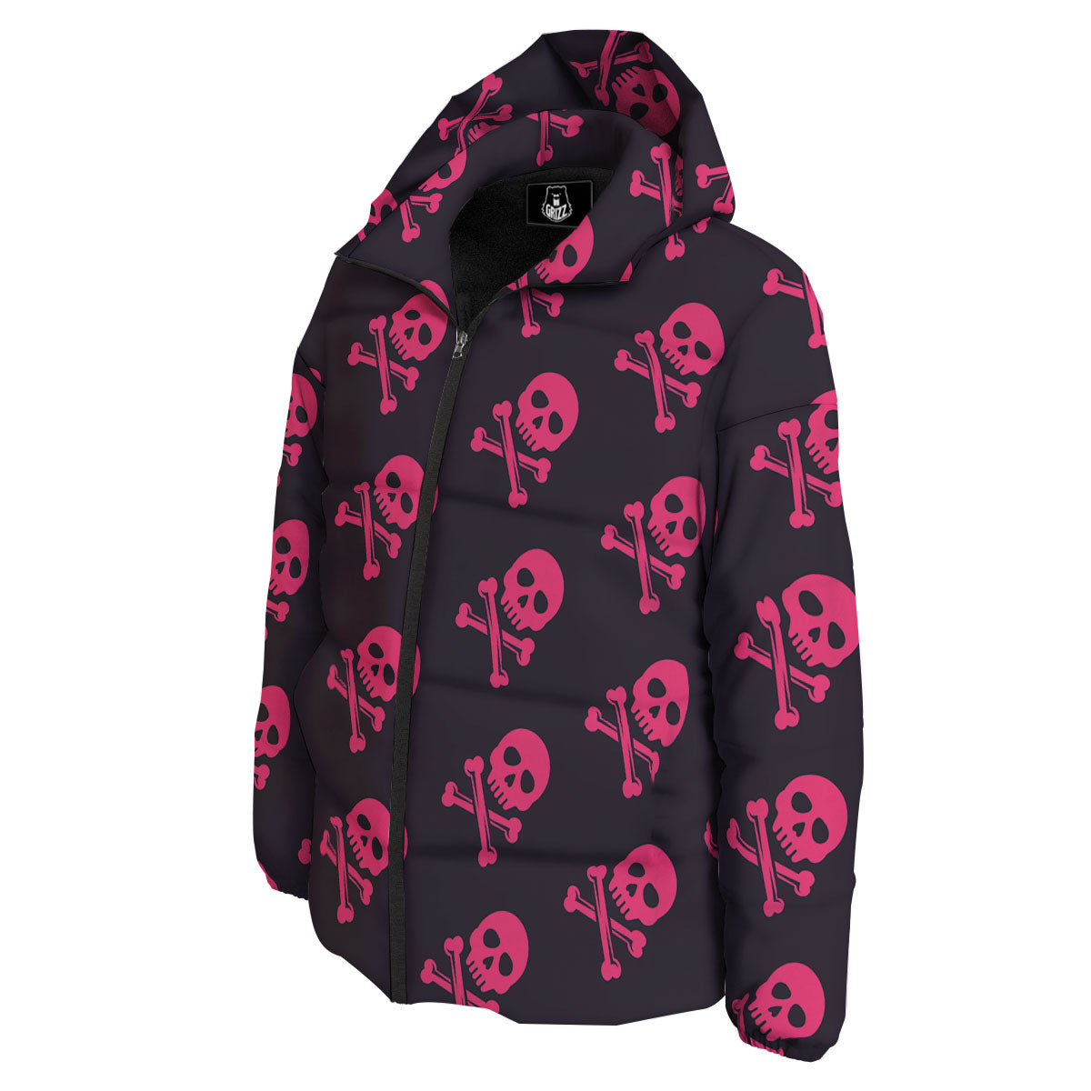 Emo Skull Pink Print Pattern Down Jacket-grizzshop