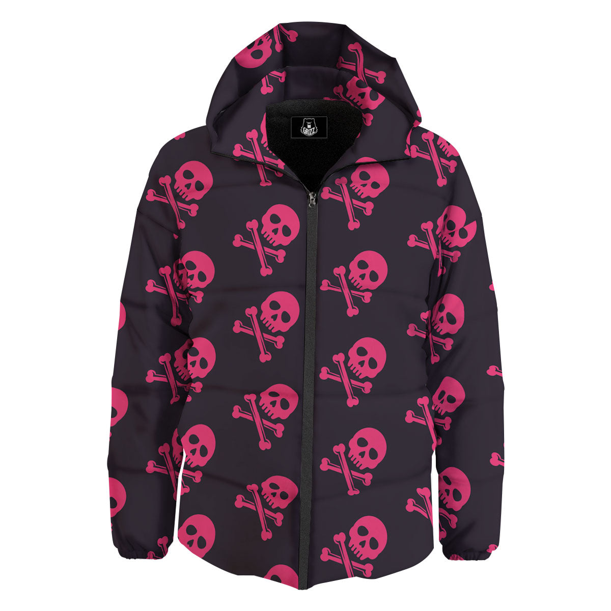 Emo Skull Pink Print Pattern Down Jacket-grizzshop
