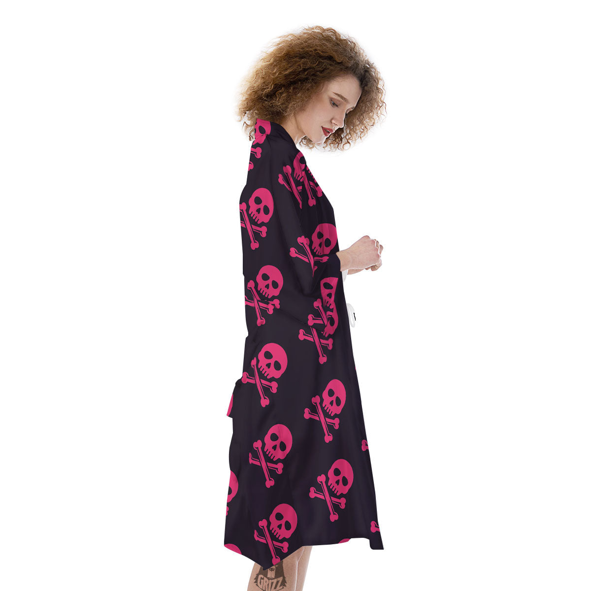 Emo Skull Pink Print Pattern Kimono-grizzshop