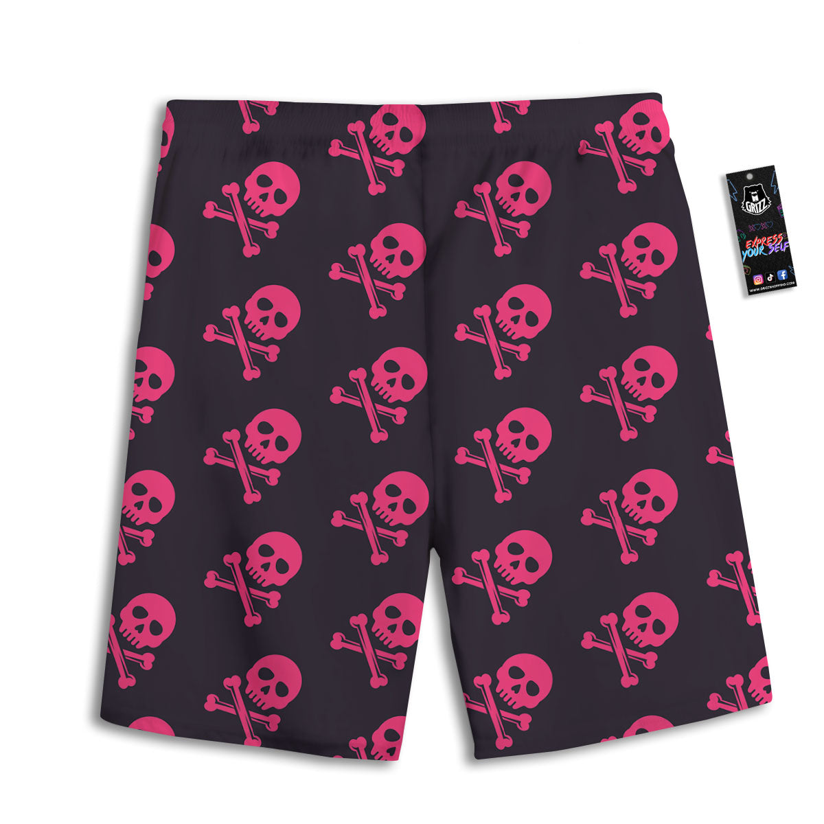 Emo Skull Pink Print Pattern Men's Athletic Shorts