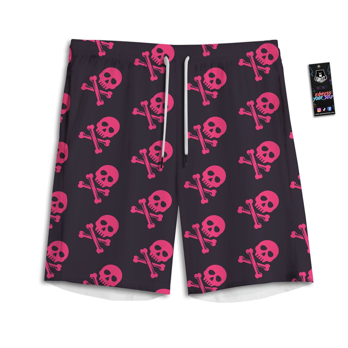 Emo Skull Pink Print Pattern Men's Athletic Shorts