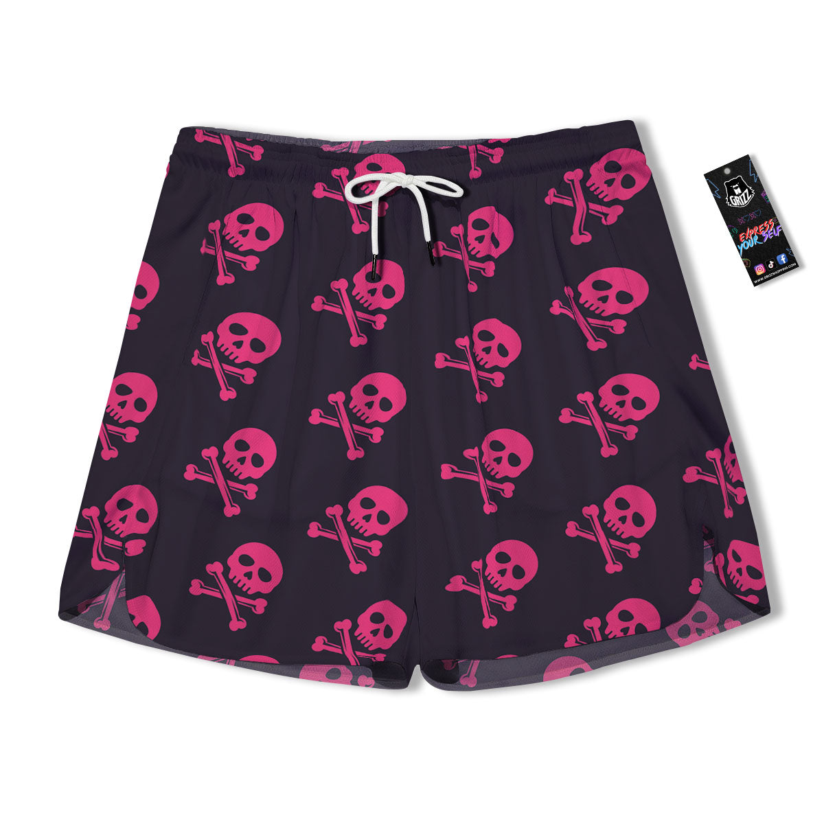 Emo Skull Pink Print Pattern Men's Running Shorts-grizzshop