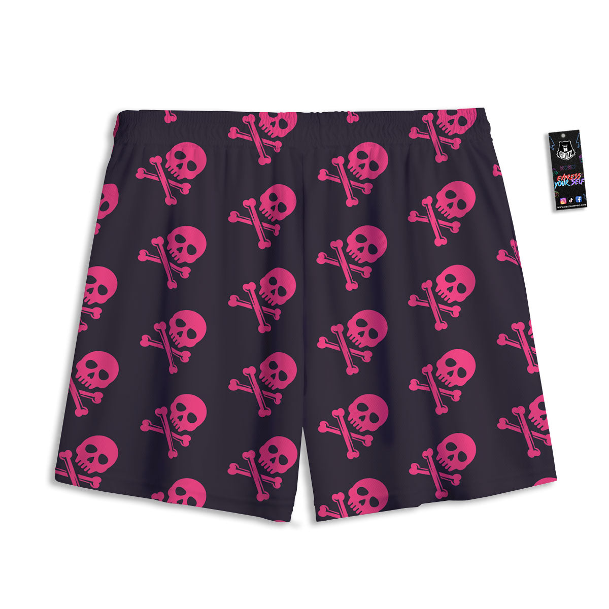 Emo Skull Pink Print Pattern Mesh Shorts