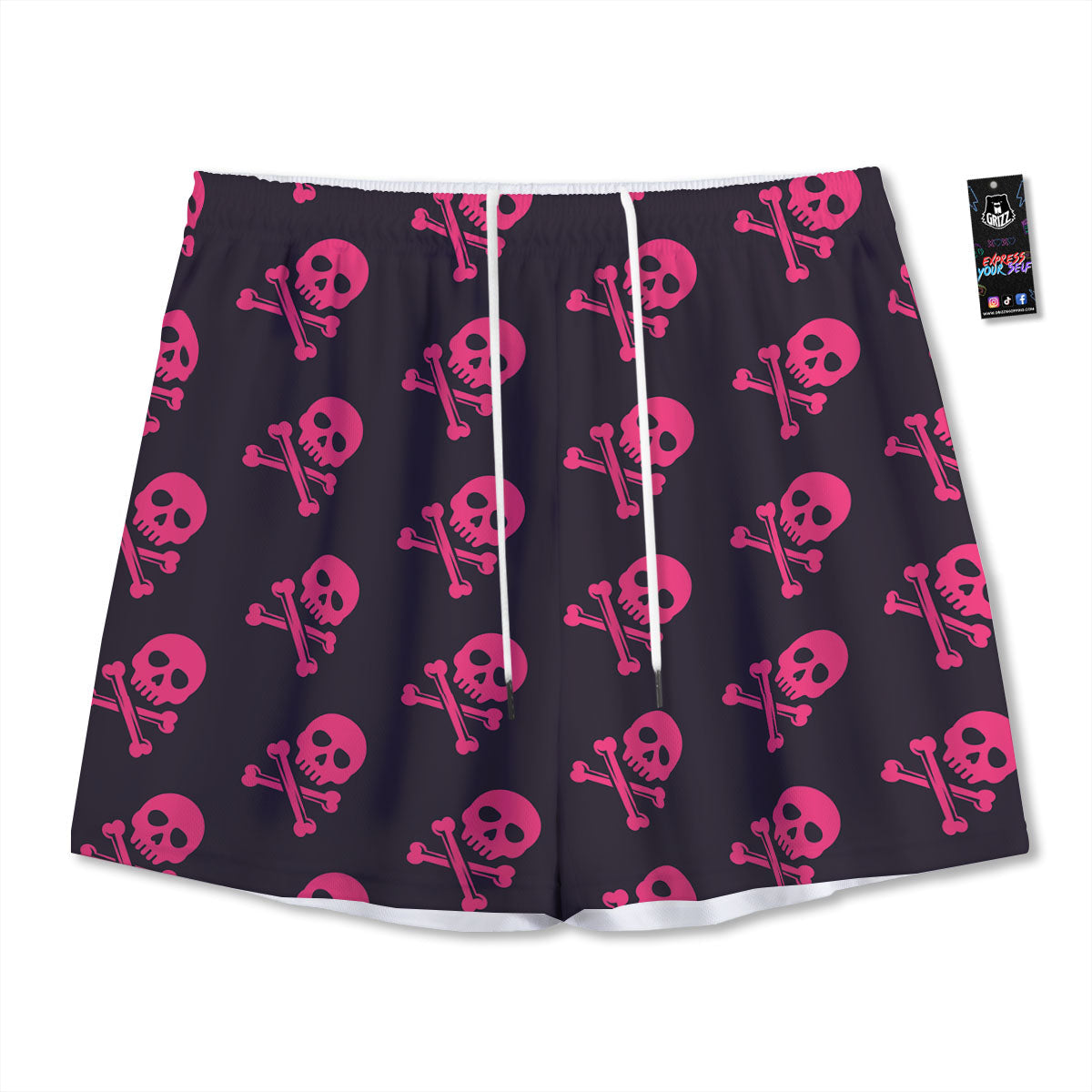 Emo Skull Pink Print Pattern Mesh Shorts