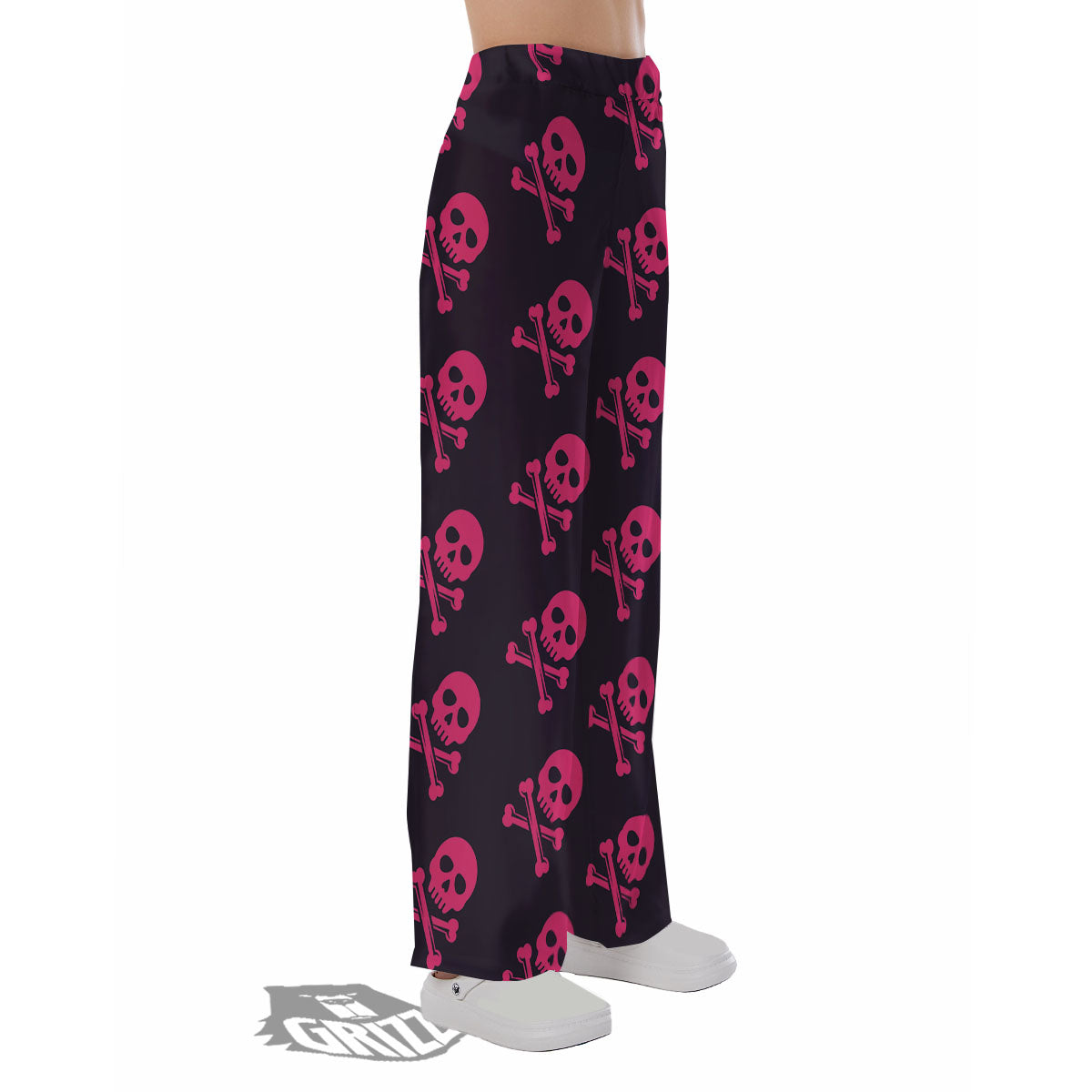 Emo Skull Pink Print Pattern Pajama Pants-grizzshop