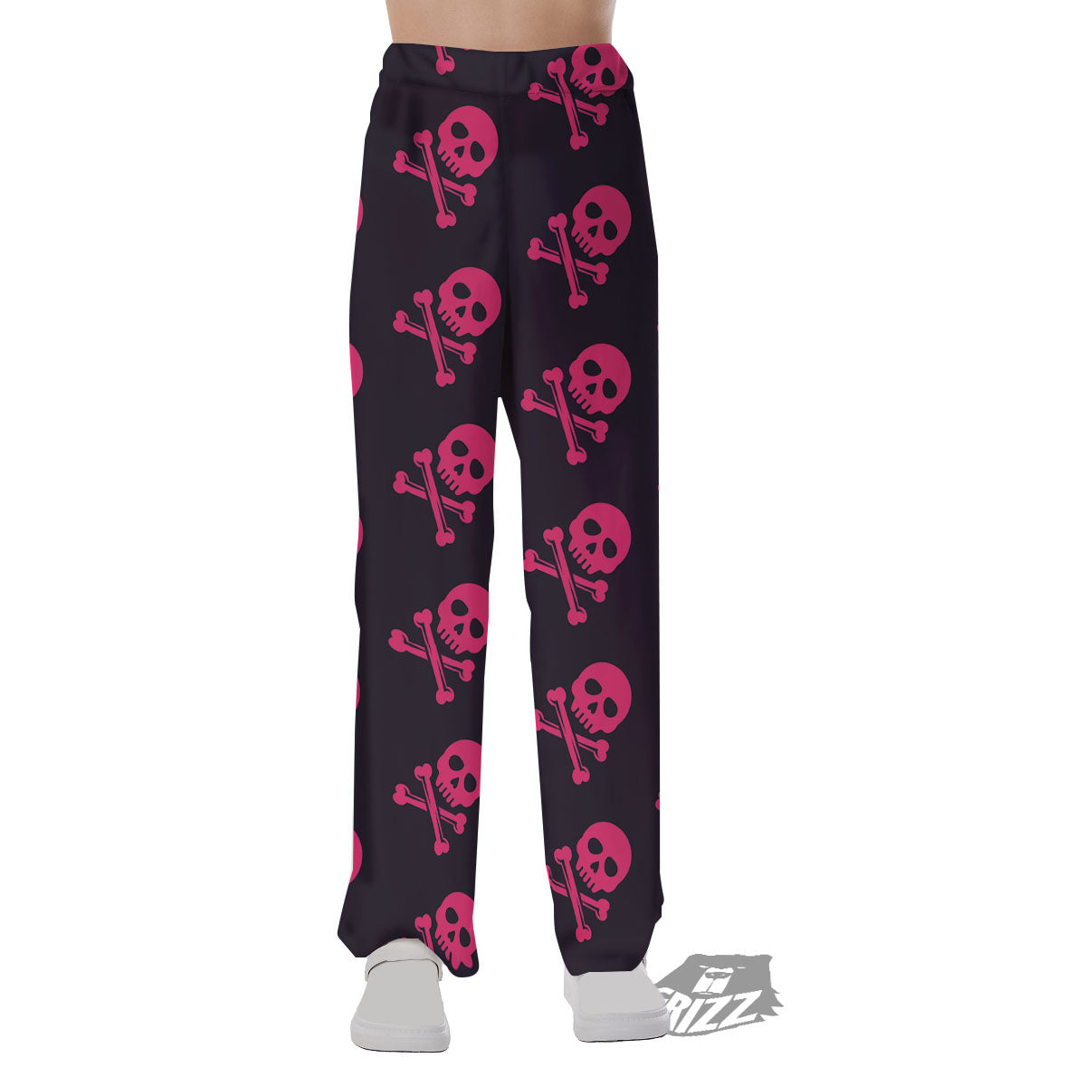 Emo Skull Pink Print Pattern Pajama Pants-grizzshop