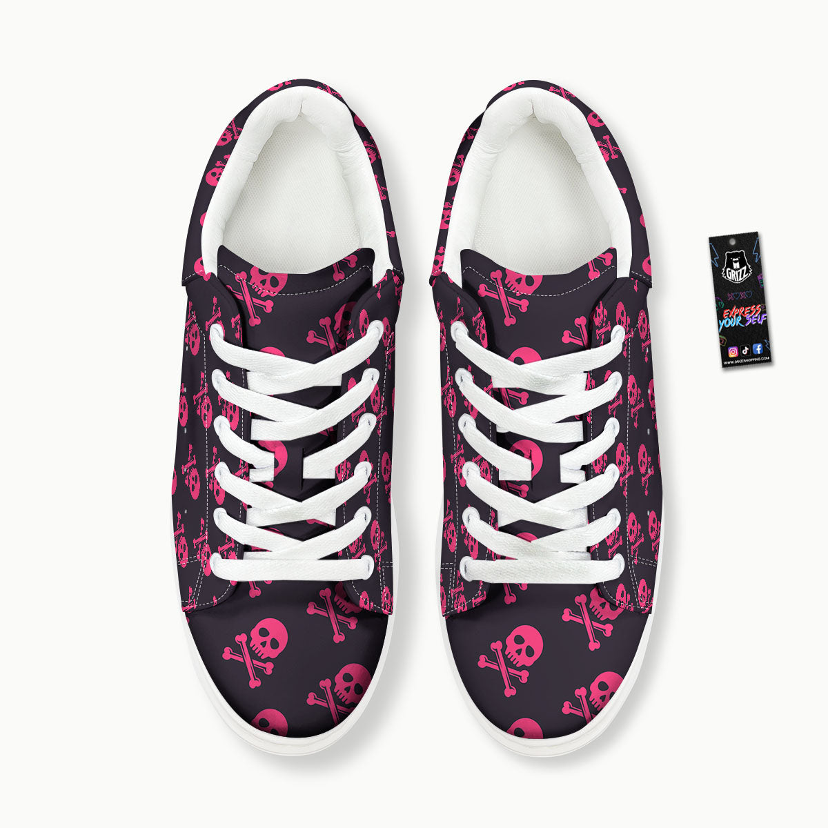 Emo Skull Pink Print Pattern Platform Shoes-grizzshop