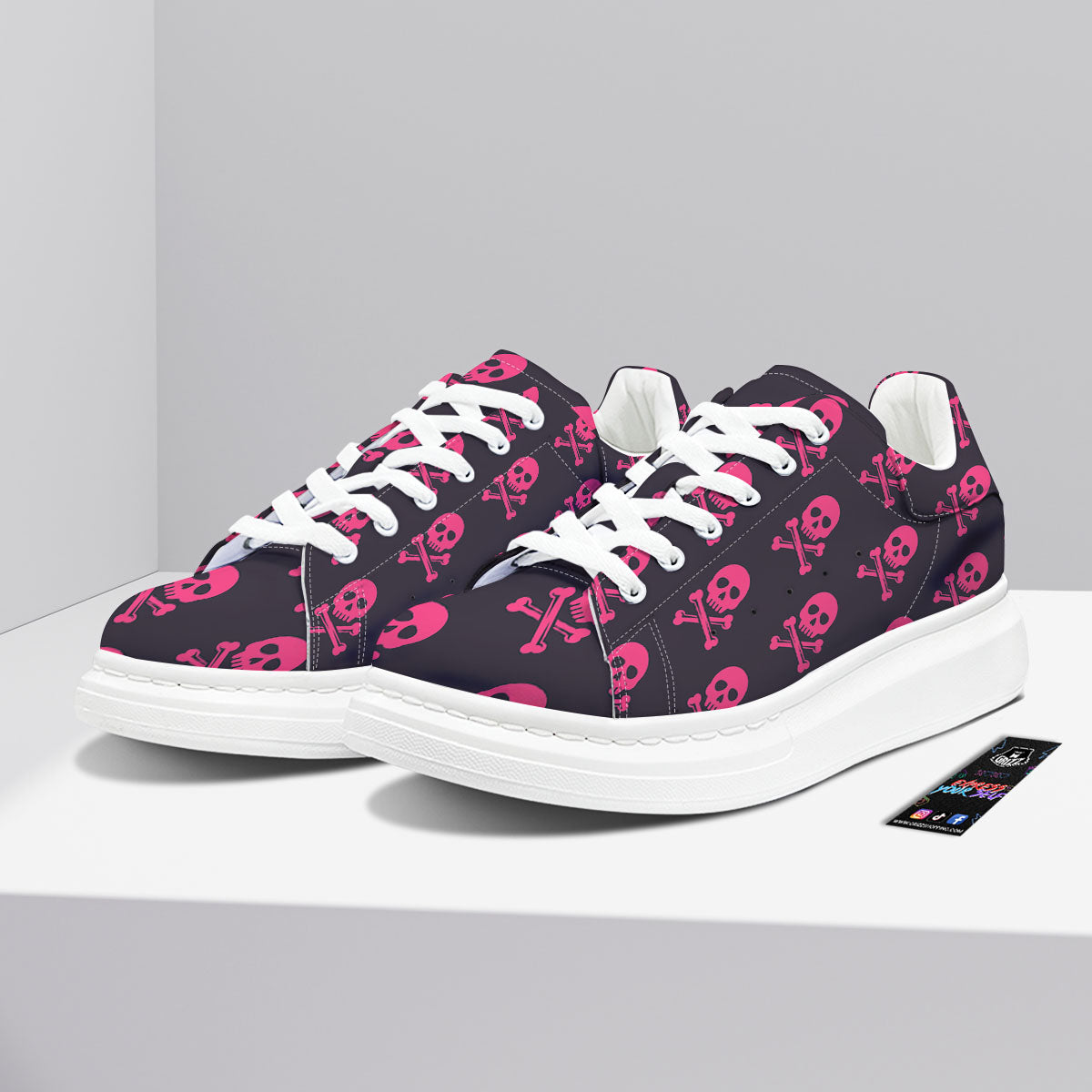 Emo Skull Pink Print Pattern Platform Shoes-grizzshop