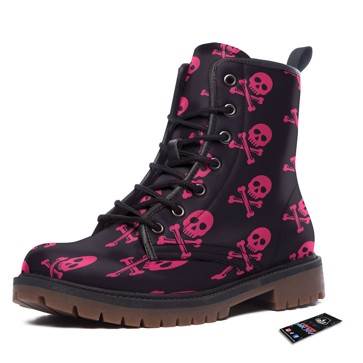 Emo Skull Pink Print Pattern Work Boots-grizzshop