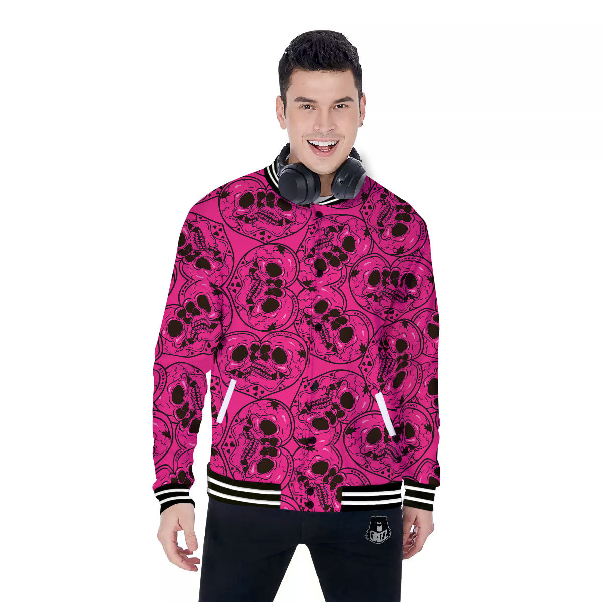 Emo Symbols Pink Print Pattern Baseball Jacket-grizzshop