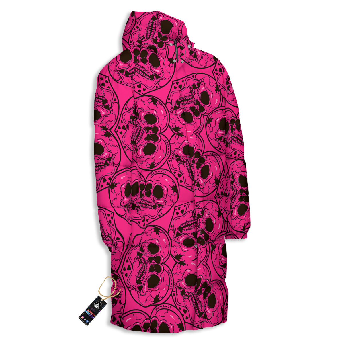 Emo Symbols Pink Print Pattern Long Down Jacket-grizzshop