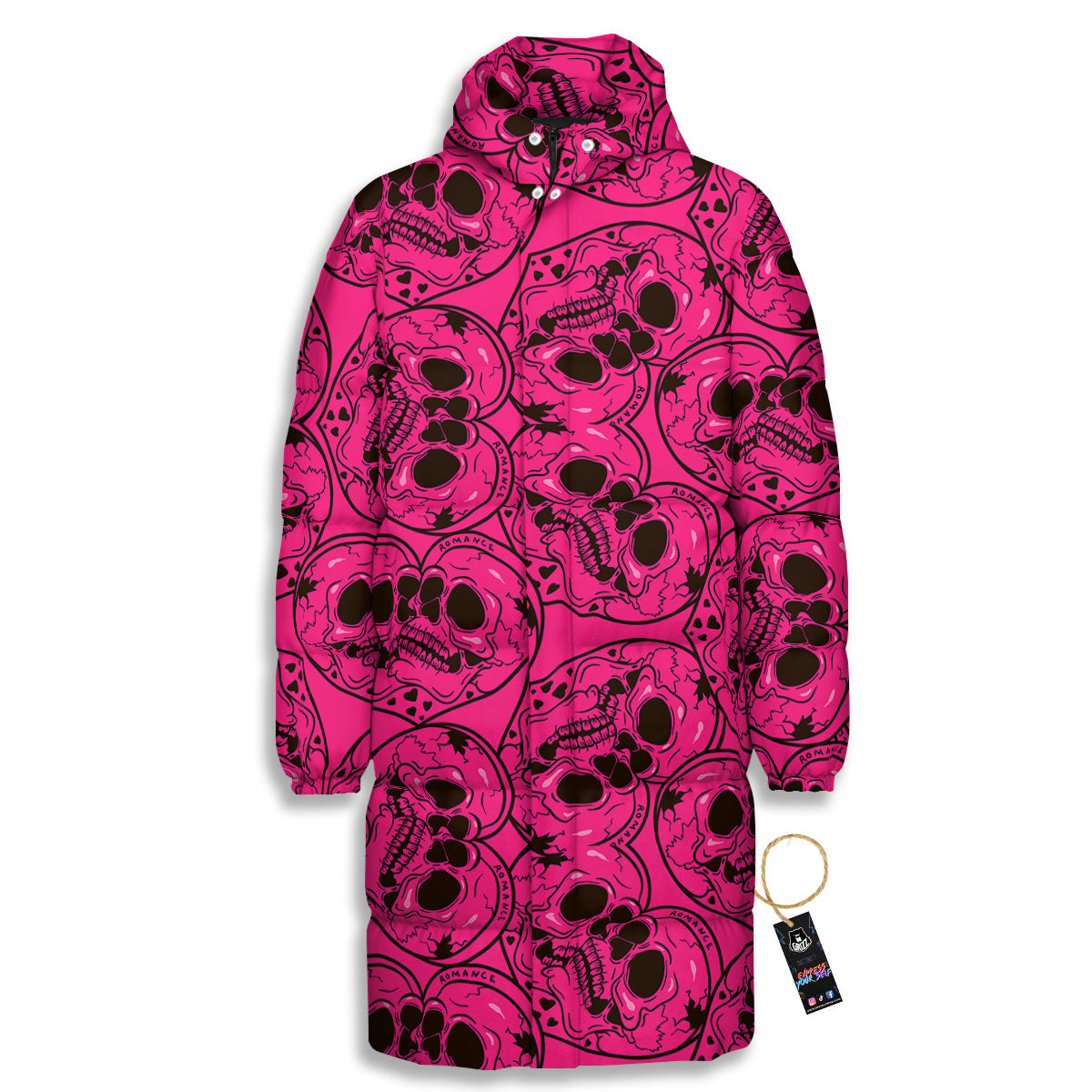 Emo Symbols Pink Print Pattern Long Down Jacket-grizzshop