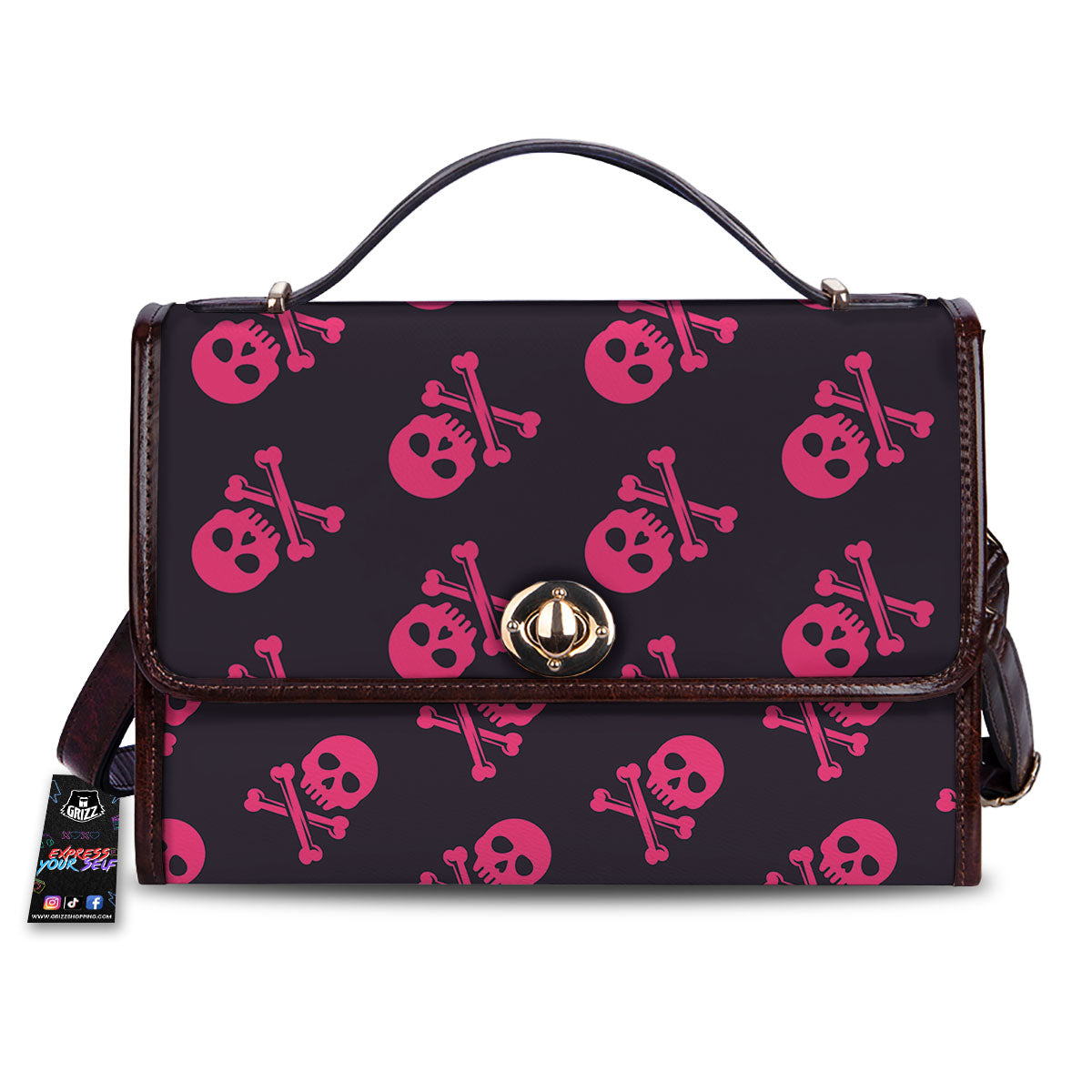 Emo Skull Pink Print Pattern Women's Satchel Bag