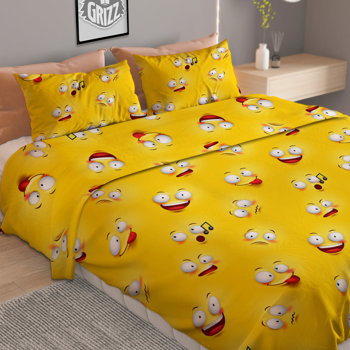 Emoji 3D Face Print Pattern Duvet Cover Bedding Set