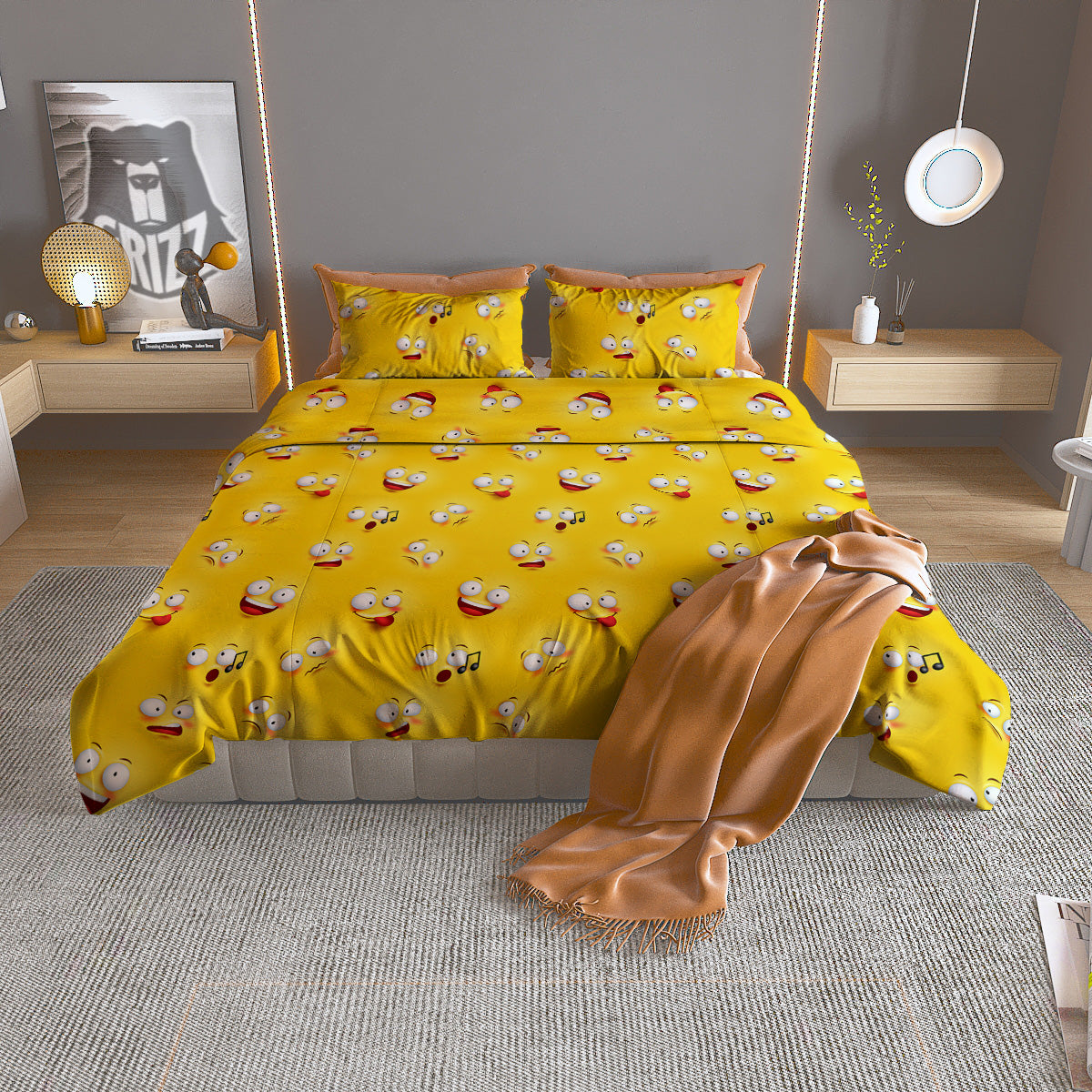 Emoji 3D Face Print Pattern Duvet Cover Bedding Set