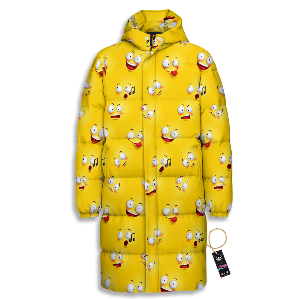 Emoji 3D Face Print Pattern Long Down Jacket-grizzshop