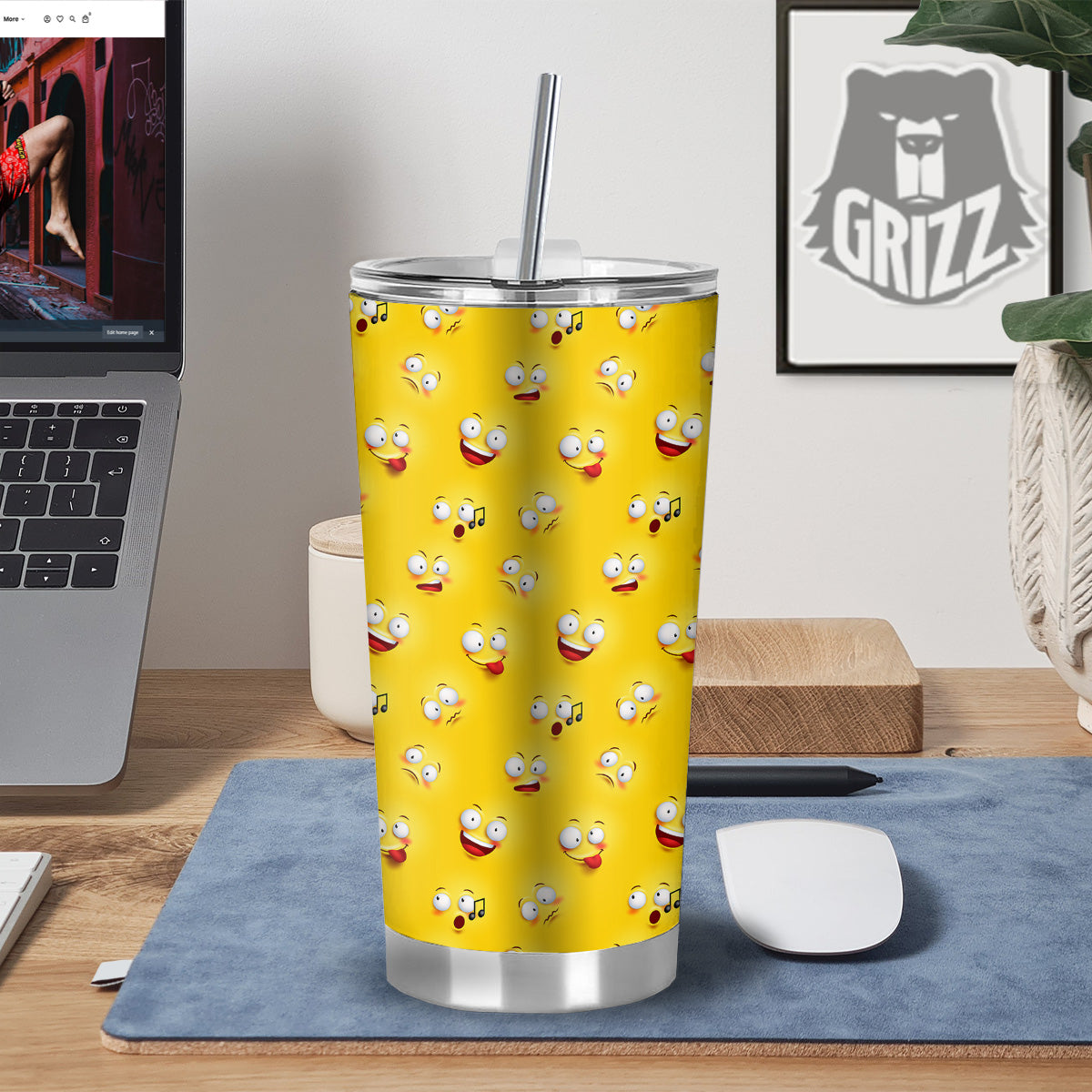 Emoji 3D Face Print Pattern Tumbler-grizzshop