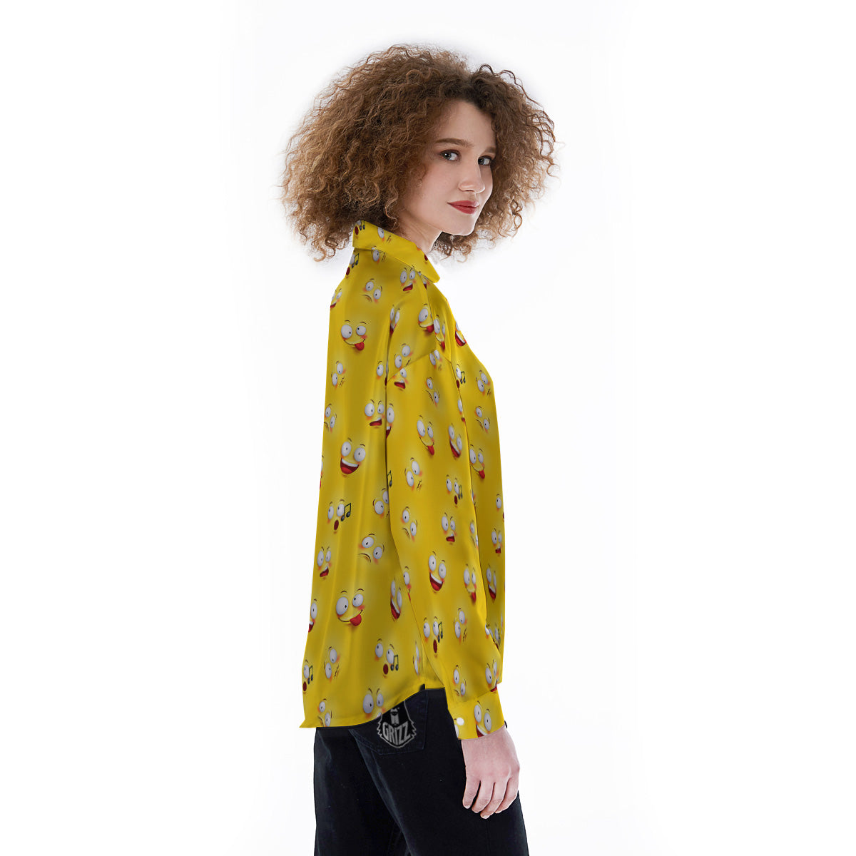 Emoji 3D Face Print Pattern Women's Long Sleeve Shirts-grizzshop