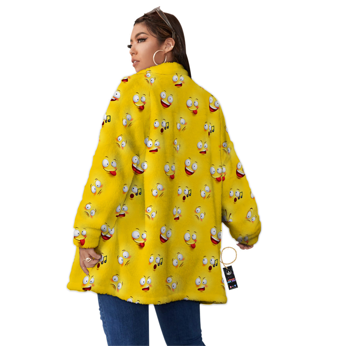 Emoji 3D Face Print Pattern Women's Sherpa Jacket-grizzshop