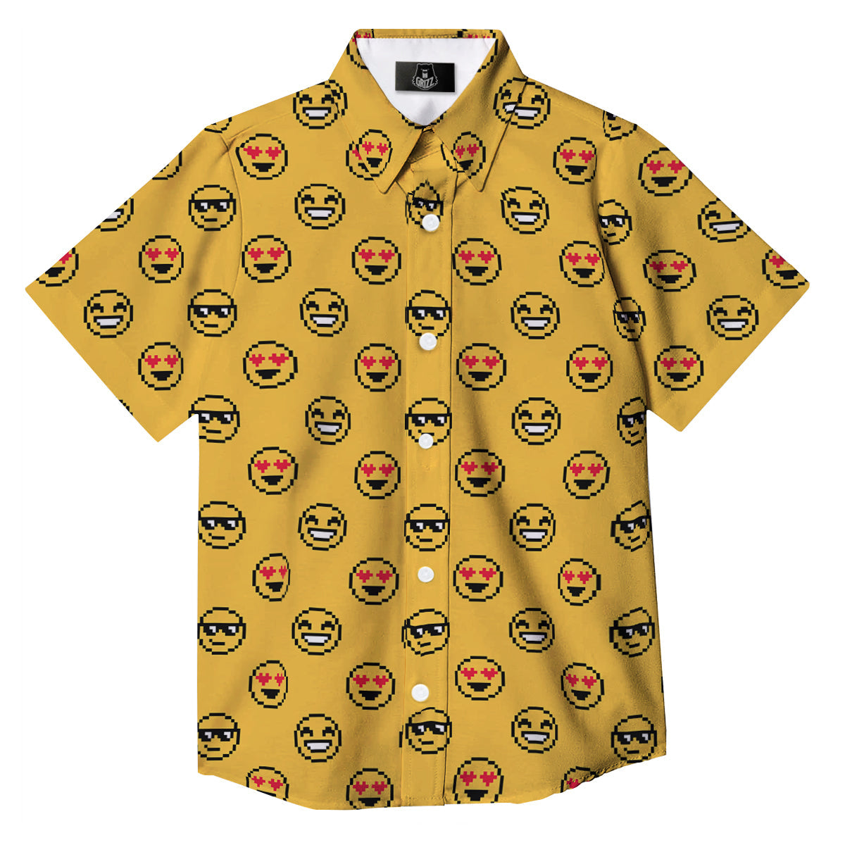 Emoji 8-Bit Print Pattern Button Up Shirt-grizzshop