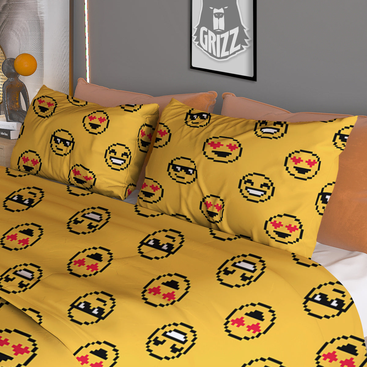 Emoji 8-Bit Print Pattern Duvet Cover Bedding Set