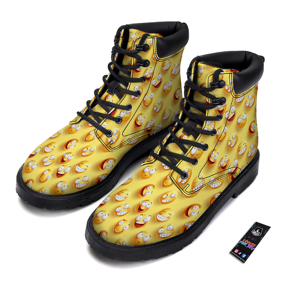 Emoji And Facial Expressions Print Pattern Boots-grizzshop
