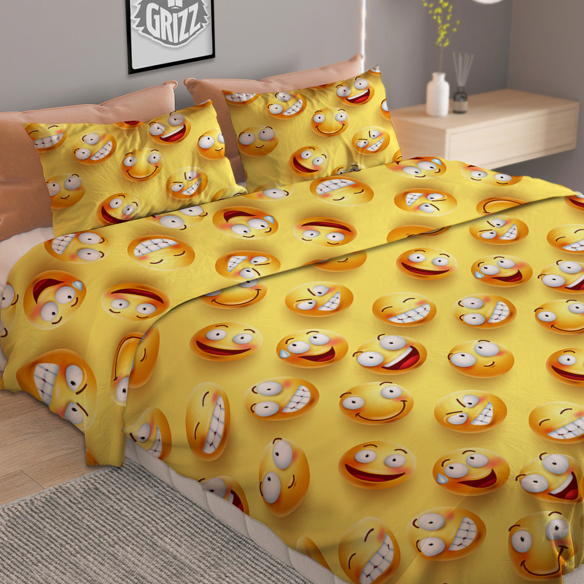 Emoji And Facial Expressions Print Pattern Duvet Cover Bedding Set
