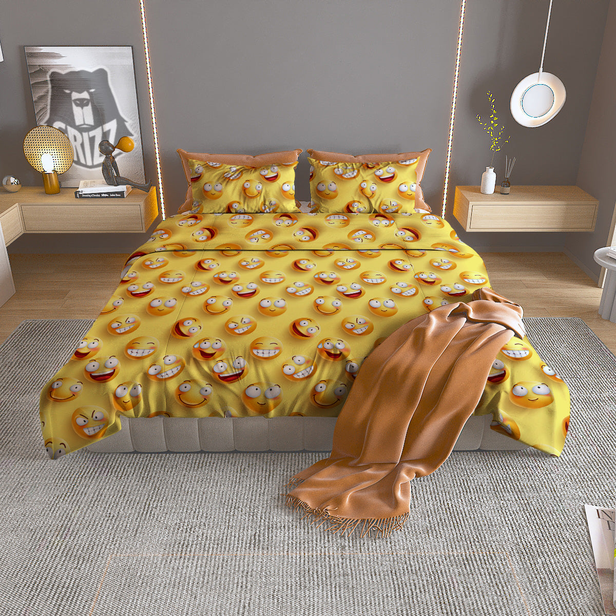 Emoji And Facial Expressions Print Pattern Duvet Cover Bedding Set