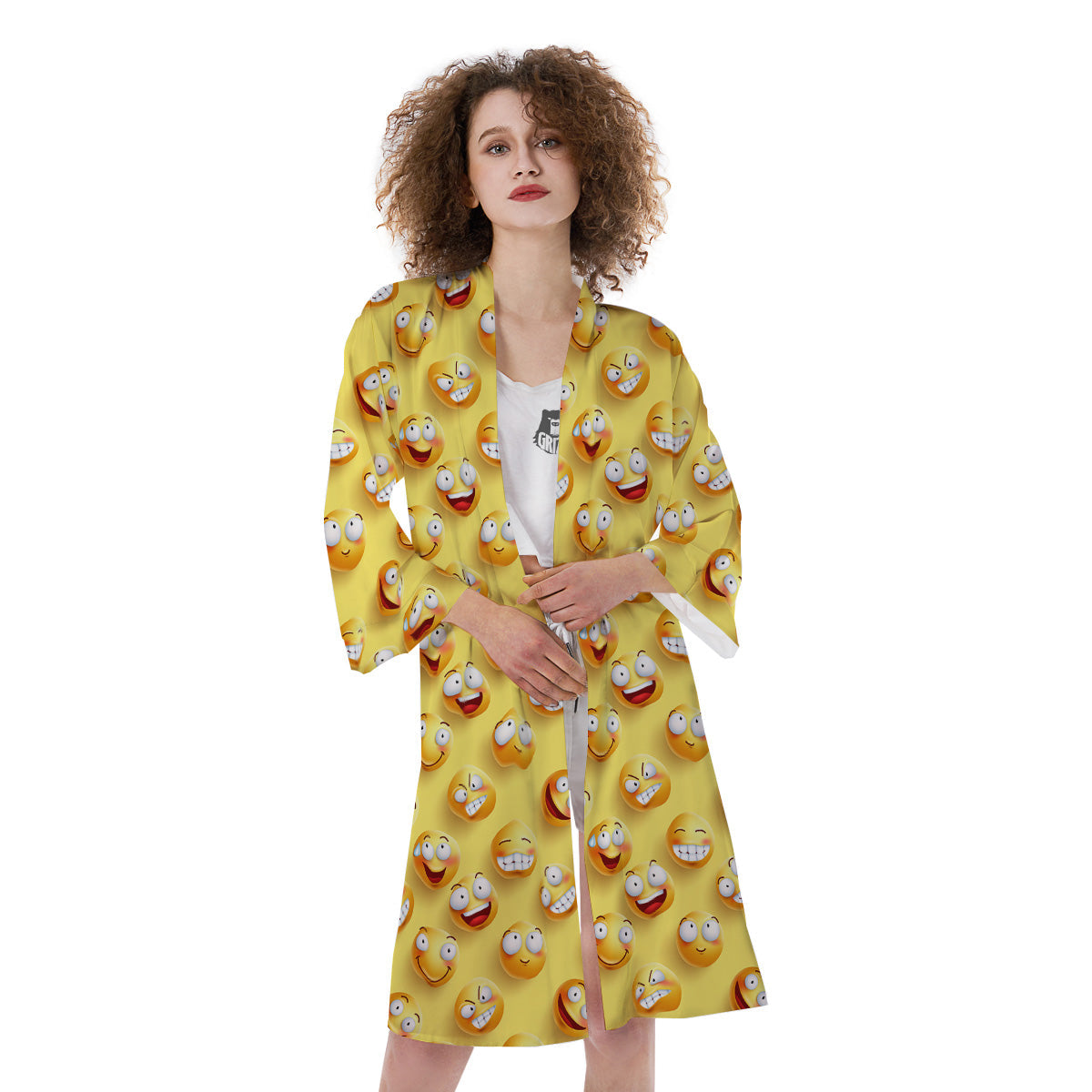Emoji And Facial Expressions Print Pattern Kimono-grizzshop