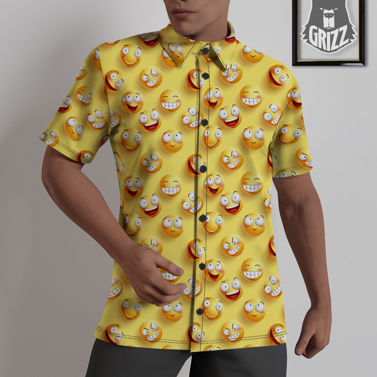 Emoji And Facial Expressions Print Pattern Untucked Shirts-grizzshop