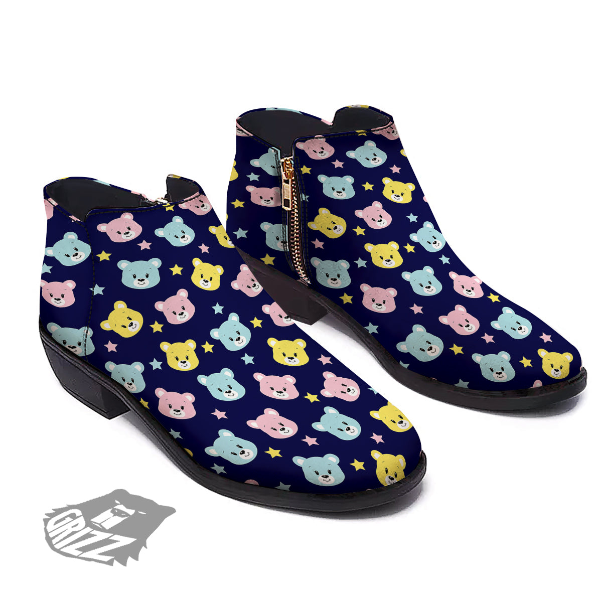 Emoji Bear Print Pattern Ankle Boots-grizzshop