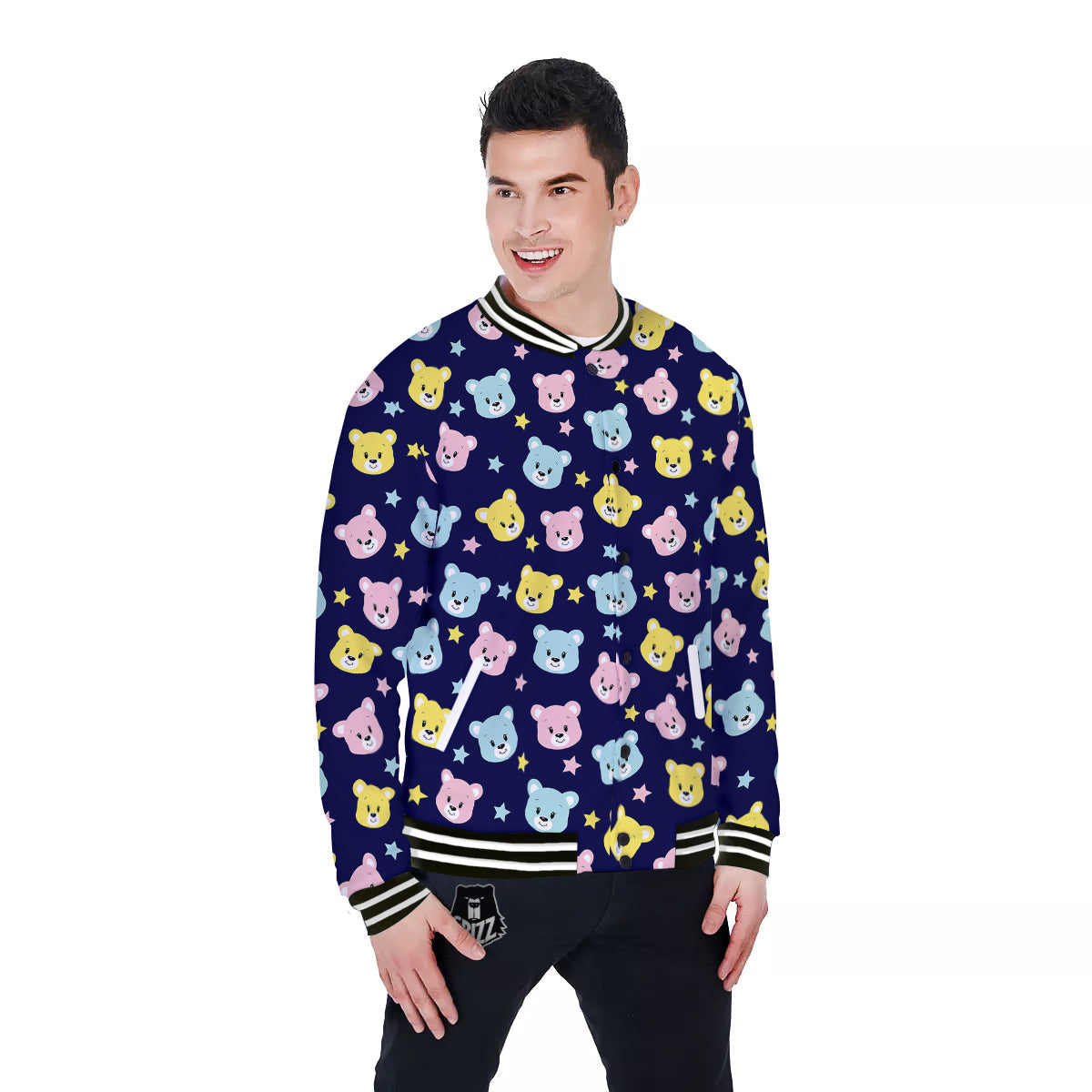 Emoji Bear Print Pattern Baseball Jacket-grizzshop