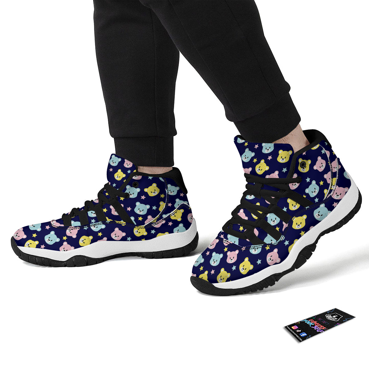 Emoji Bear Print Pattern Black Bball Shoes-grizzshop