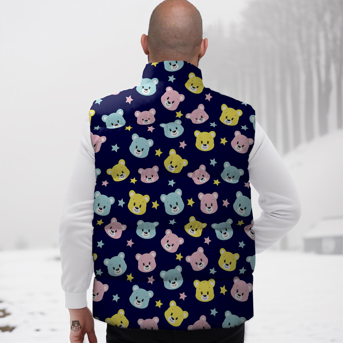 Emoji Bear Print Pattern Down Vest