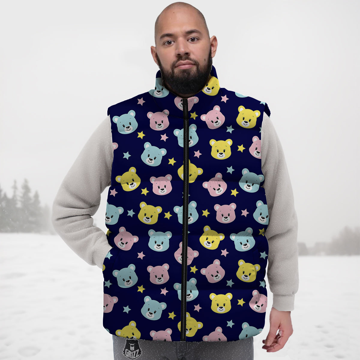 Emoji Bear Print Pattern Down Vest