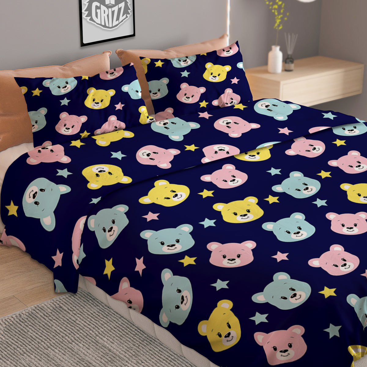 Emoji Bear Print Pattern Duvet Cover Bedding Set