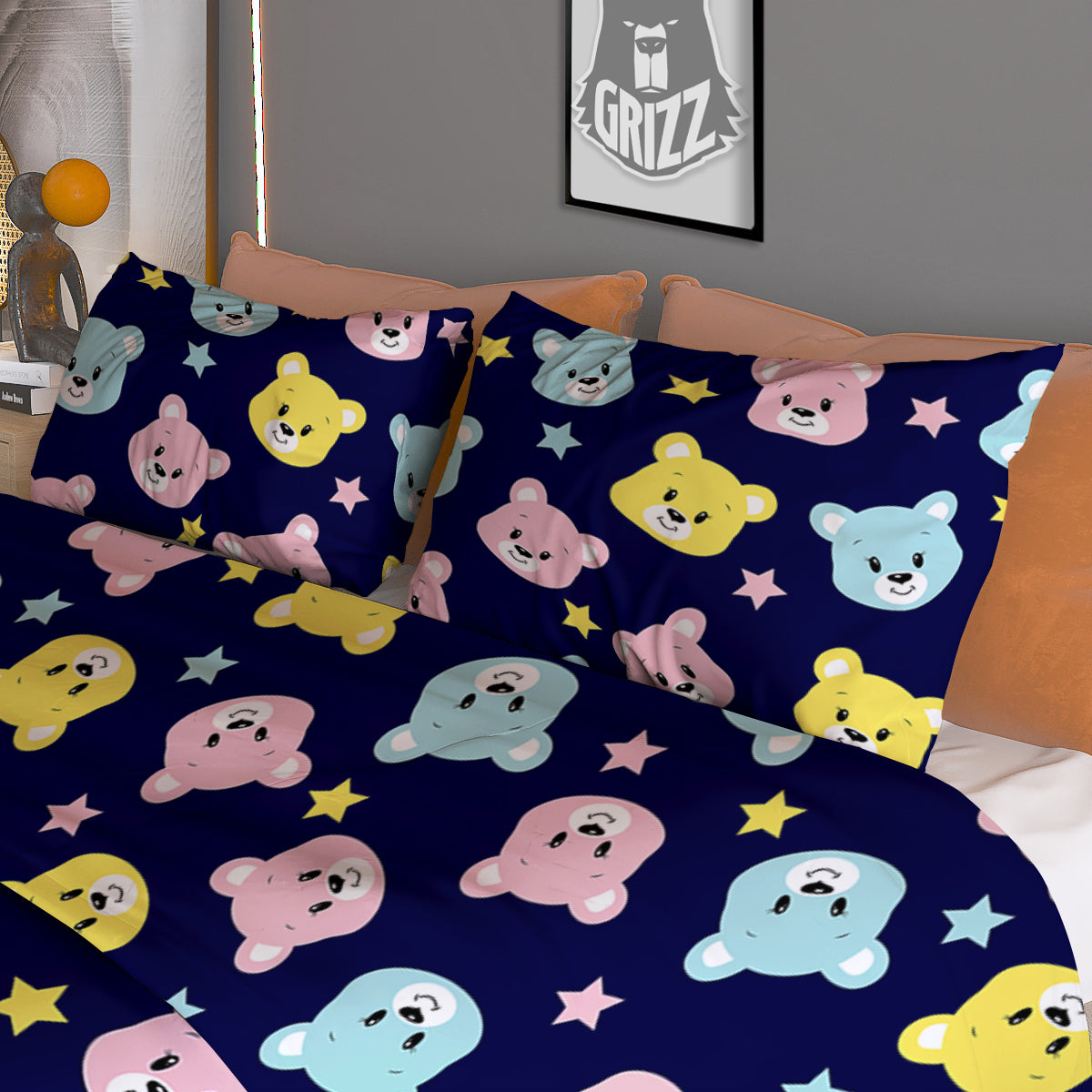 Emoji Bear Print Pattern Duvet Cover Bedding Set