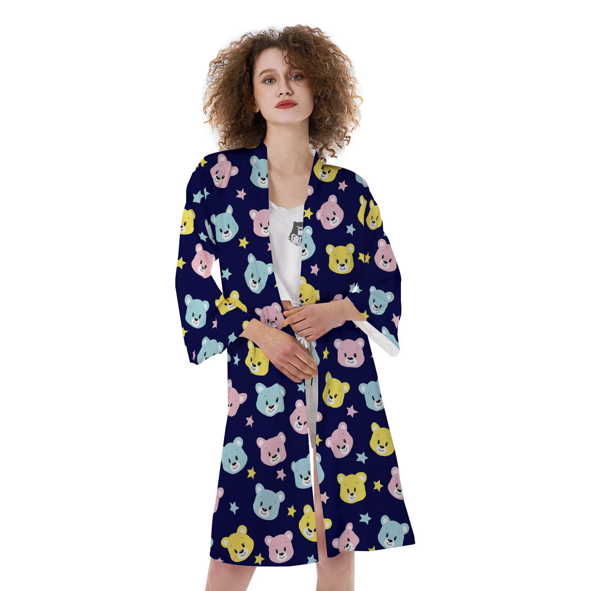 Emoji Bear Print Pattern Kimono-grizzshop