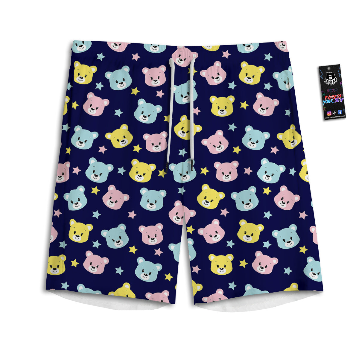Emoji Bear Print Pattern Men's Athletic Shorts