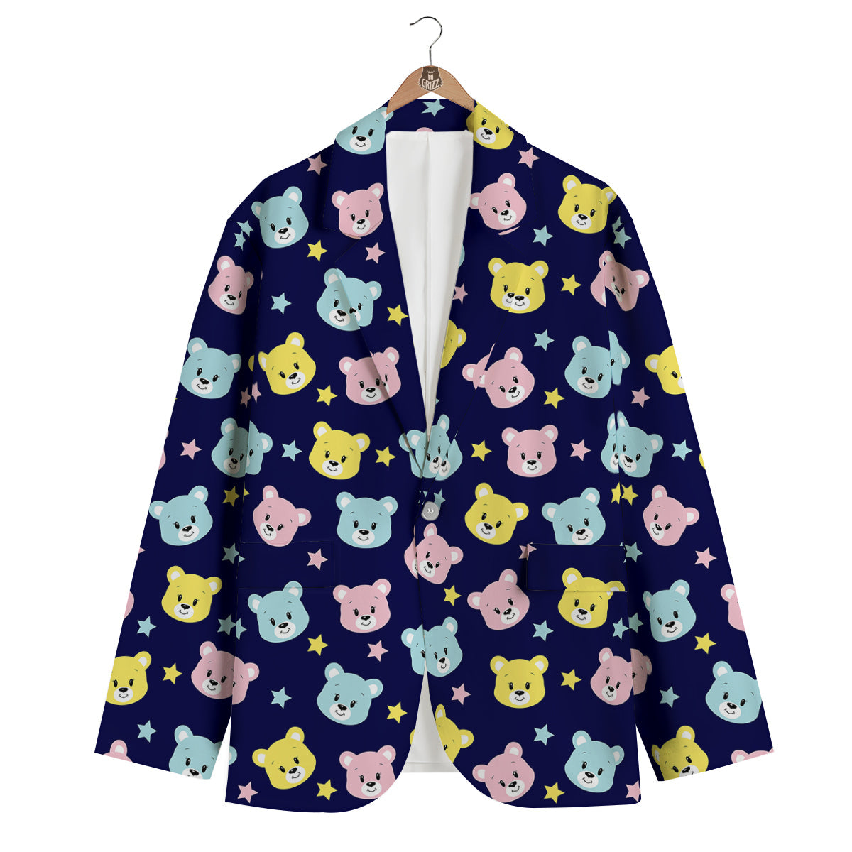 Emoji Bear Print Pattern Men's Blazer-grizzshop