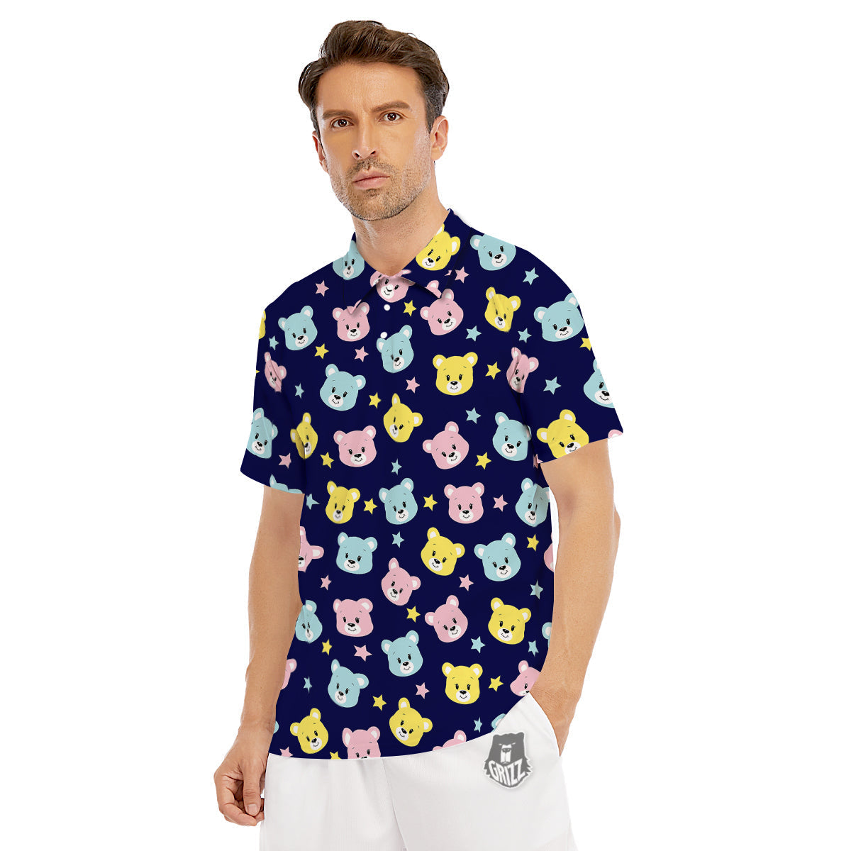 Emoji Bear Print Pattern Men's Golf Shirts-grizzshop