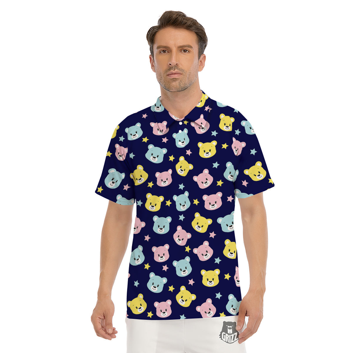 Emoji Bear Print Pattern Men's Golf Shirts-grizzshop
