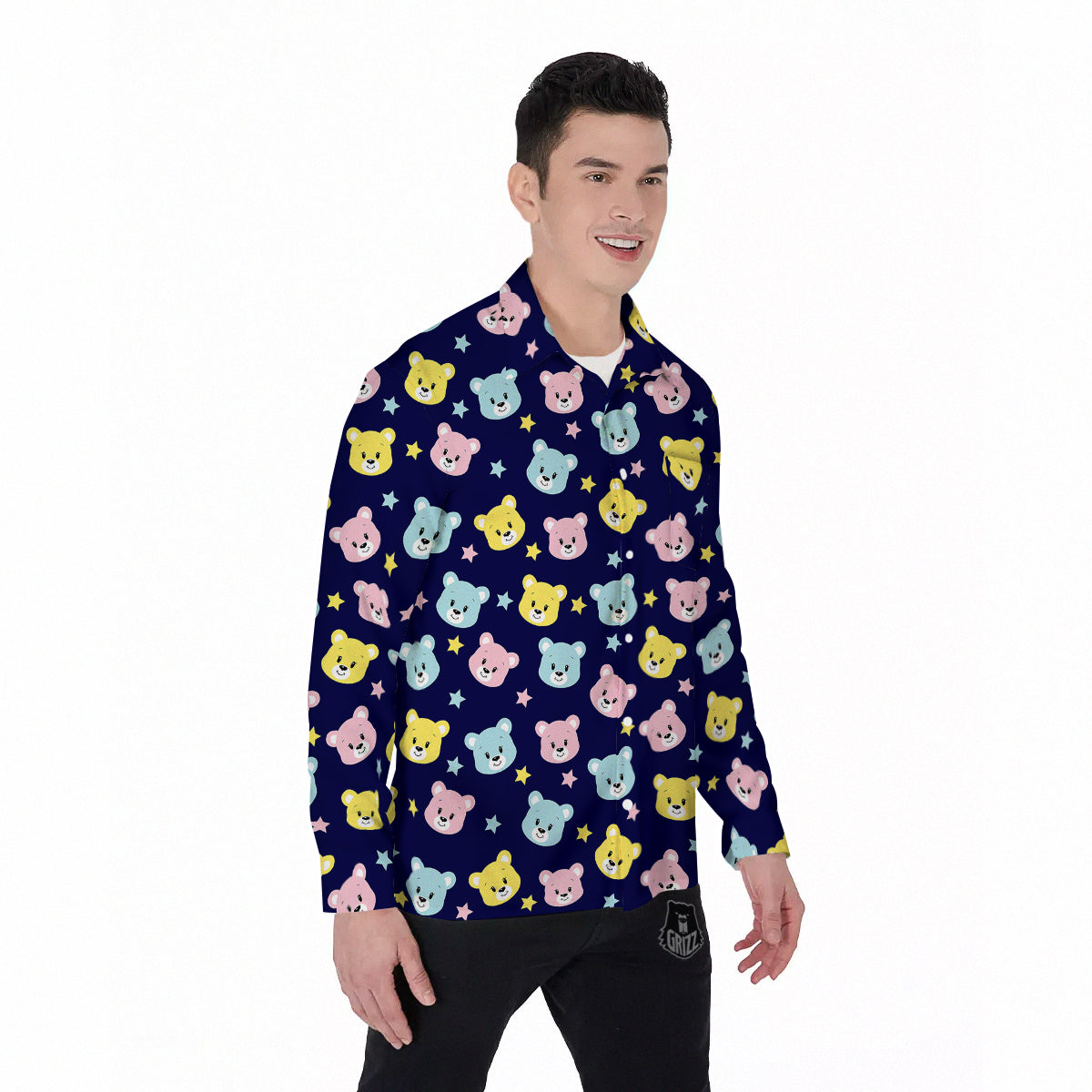 Emoji Bear Print Pattern Men's Long Sleeve Shirts-grizzshop