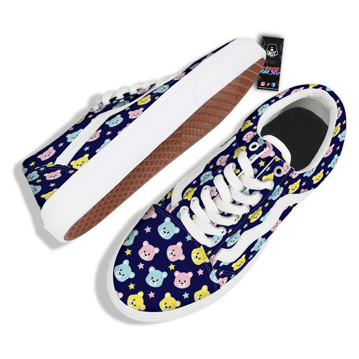 Emoji Bear Print Pattern Skate Shoes-grizzshop