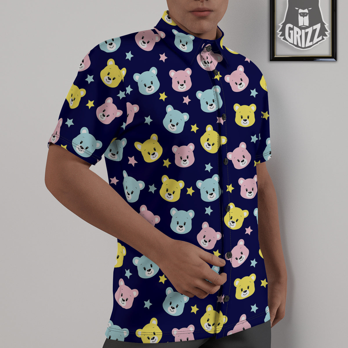 Emoji Bear Print Pattern Untucked Shirts-grizzshop