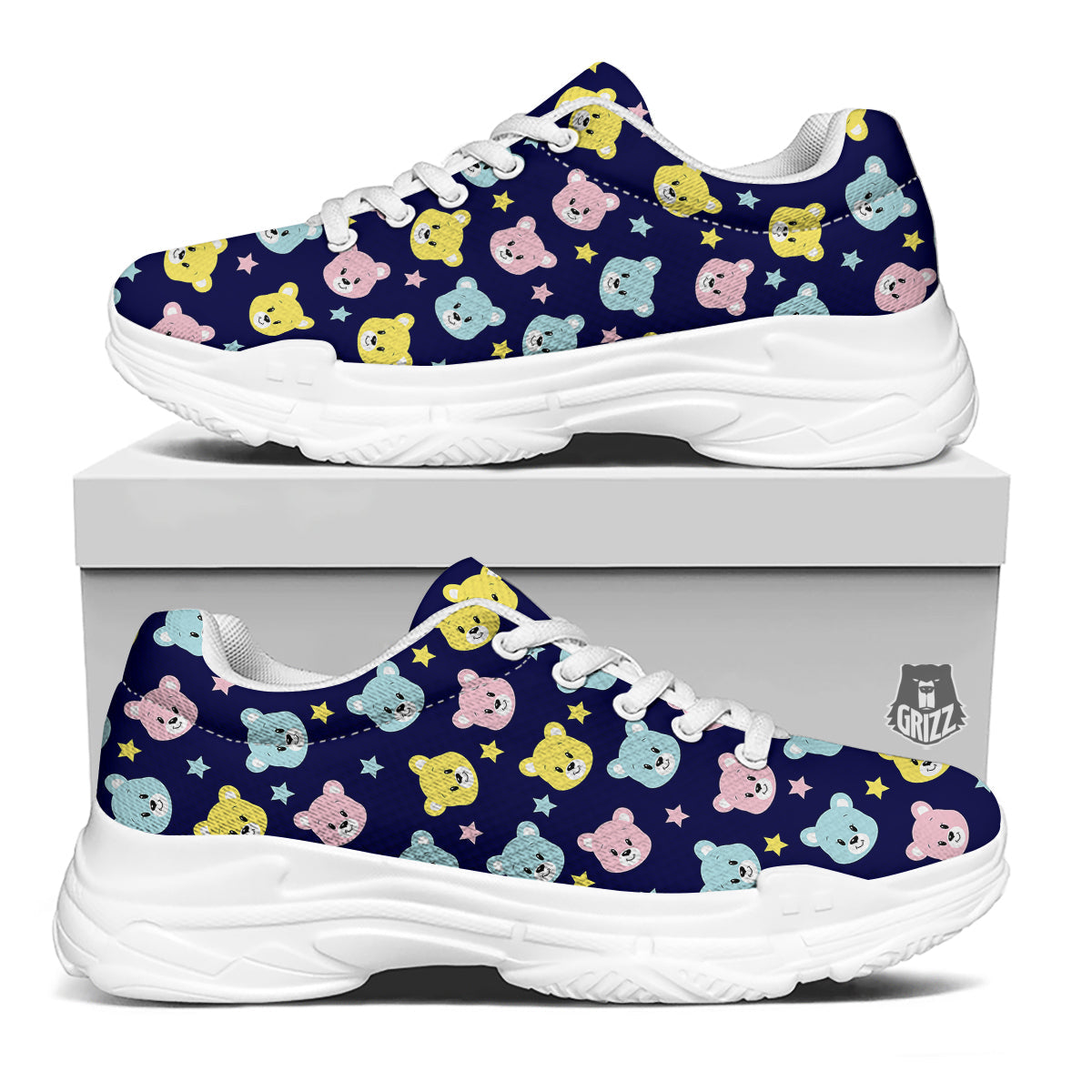 Emoji Bear Print Pattern White Chunky Shoes-grizzshop