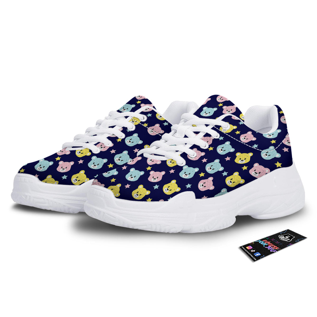 Emoji Bear Print Pattern White Chunky Shoes-grizzshop
